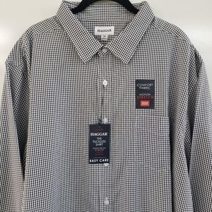 HAGGAR Performance Black & White Checked Shirt